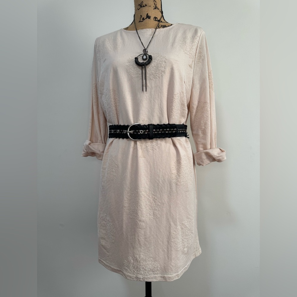 #87 NWT Textured Off White Knee Length Tunic Long Sleeve Beige Dress XS, S